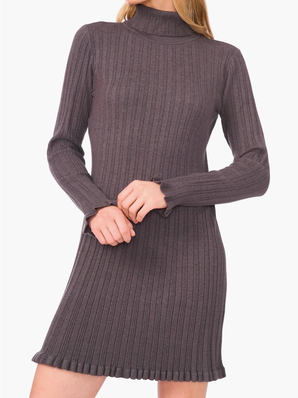 CeCe Ribbed Knit Turtleneck Sweater Dress Heather Grey Size XL NWT